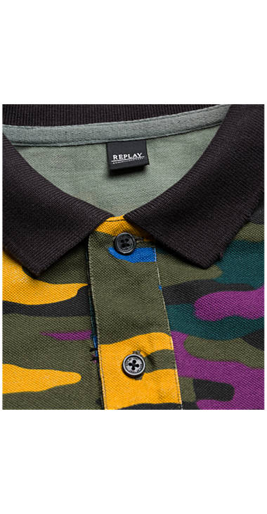 Decathlon Herren ORANGE/ROYAL/PURPLE/BLACK CAMO Baumwoll-Polohemd mit Camouflage-Aufdruck neu Decathlon Herren ORANGE/ROYAL/PURPLE/BLACK CAMO Baumwoll-Polohemd mit Camouflage-Aufdruck neu