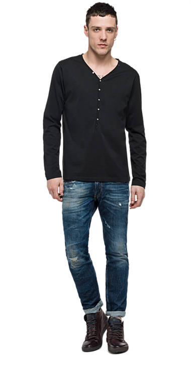 Decathlon Herren BLACK Jersey-T-Shirt mit Knöpfen Kaufen Decathlon Herren BLACK Jersey-T-Shirt mit Knöpfen Kaufen