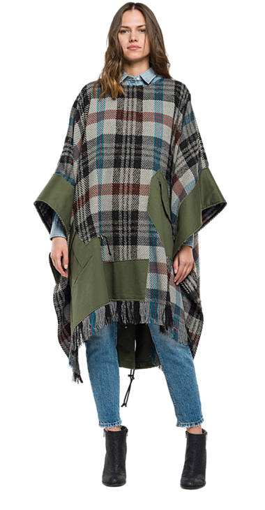 Decathlon Germany Poncho aus Alpakawolle mit Schottenmuster BLACK/GREY/RED