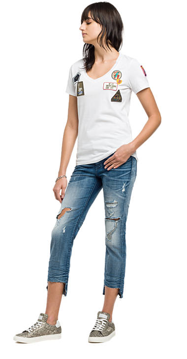 Decathlon Damen WHITE T-Shirt aus reiner Baumwolle mit Patches Outlet Decathlon Damen WHITE T-Shirt aus reiner Baumwolle mit Patches Outlet