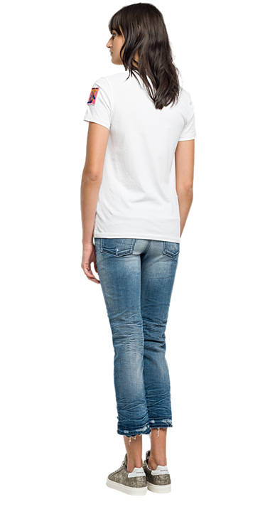 Decathlon Damen WHITE T-Shirt aus reiner Baumwolle mit Patches Outlet Decathlon Damen WHITE T-Shirt aus reiner Baumwolle mit Patches Outlet