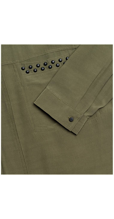Decathlon Damen OLIVE GREEN Kleid aus Krepp mit Nietenapplikation Kaufen Decathlon Damen OLIVE GREEN Kleid aus Krepp mit Nietenapplikation Kaufen