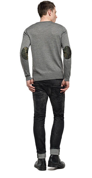 Decathlon Herren MEDIUM GREY MELANGE Pullover mit Camouflage-Ellenbogenpatches Kaufen Decathlon Herren MEDIUM GREY MELANGE Pullover mit Camouflage-Ellenbogenpatches Kaufen