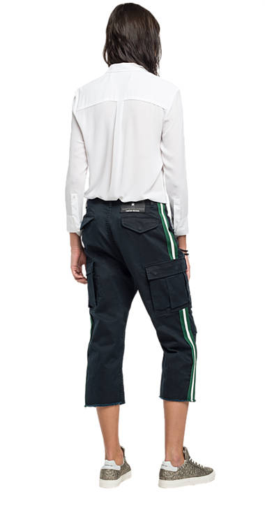 Decathlon Damen BLACK Crop Cargohose mit Kontraststreifen Sale Decathlon Damen BLACK Crop Cargohose mit Kontraststreifen Sale
