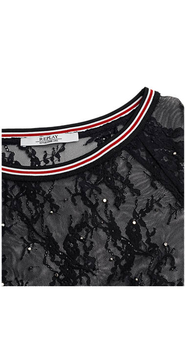 Decathlon Damen BLACK Spitzenbluse mit Strass Kaufen Decathlon Damen BLACK Spitzenbluse mit Strass Kaufen