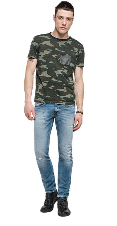 Decathlon Herren MILITARY/BROWN/BLACK CAMO Baumwoll-T-Shirt in Camouflage-Optik Outlet