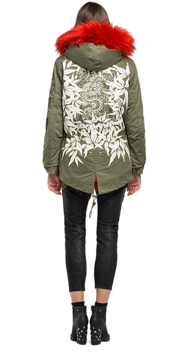 Decathlon Herren COMBAT GREEN Parka mit Aufdruck und Kunstfellbesatz Kaufen Decathlon Herren COMBAT GREEN Parka mit Aufdruck und Kunstfellbesatz Kaufen