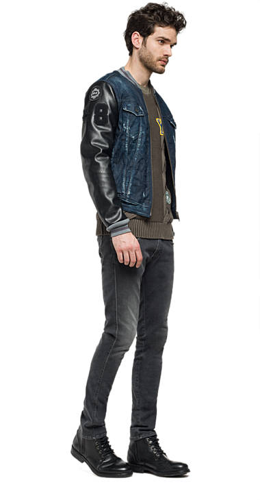 Decathlon Herren DARK BLUE DENIM Jacke aus Dark Blue Denim und Leder 2017 Decathlon Herren DARK BLUE DENIM Jacke aus Dark Blue Denim und Leder 2017