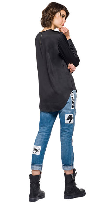 Decathlon Damen BLACK Satinbluse mit Schulterpatten Kaufen Decathlon Damen BLACK Satinbluse mit Schulterpatten Kaufen