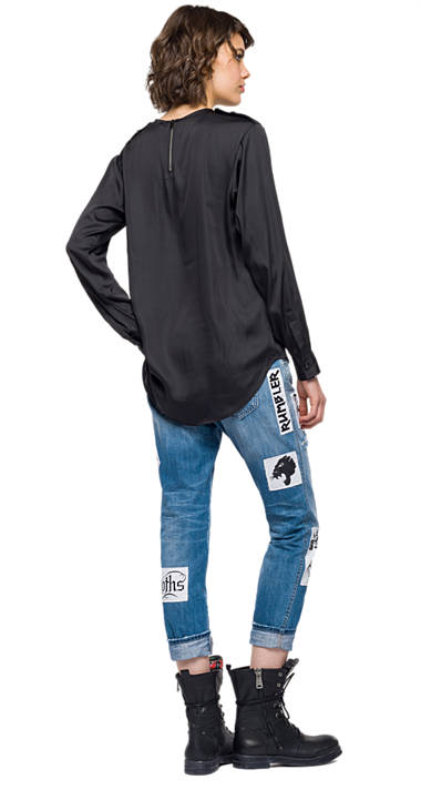Decathlon Damen BLACK Satinbluse mit Schulterpatten Kaufen Decathlon Damen BLACK Satinbluse mit Schulterpatten Kaufen